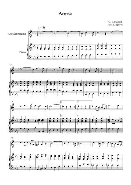 Arioso, George Frideric Handel, For Alto Saxophone & Piano (arr. Eugene Egorov)