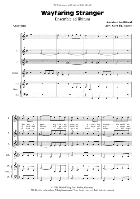 Wayfaring Stranger (arr. Gert Th. Walter)