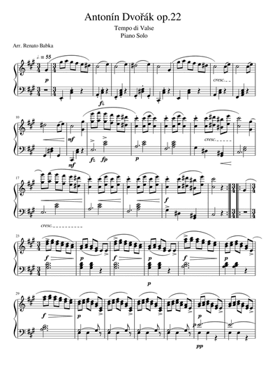 Antonín Dvorák op. 22 Serenade - Tempo di Valse, Piano Solo version. (arr. Renato Babka)