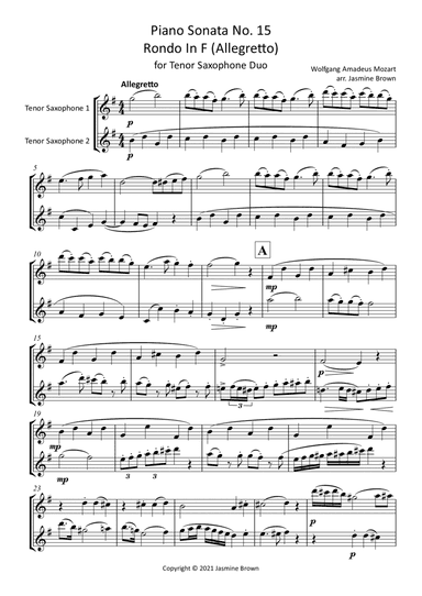 Rondo In F - Tenor Saxophone Duet (arr. Jasmine Brown)