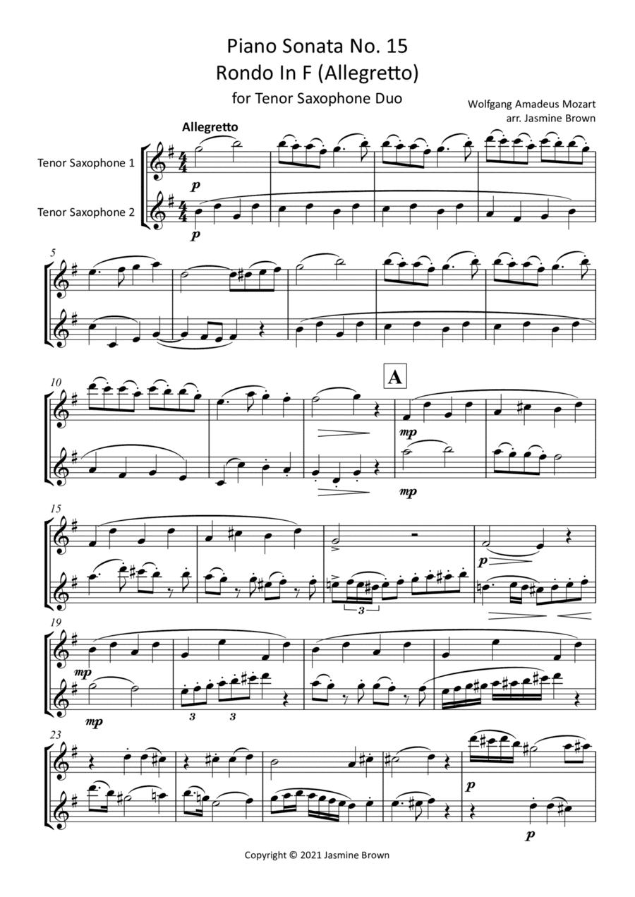 Rondo In F - Tenor Saxophone Duet (arr. Jasmine Brown)