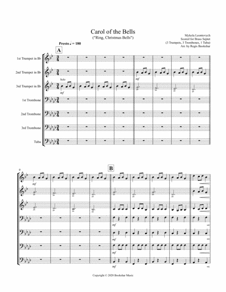 Carol of the Bells (F min) (Brass Septet - 3 Trp, 3 Trb, 1 Tuba) (arr. Regis Bookshar)