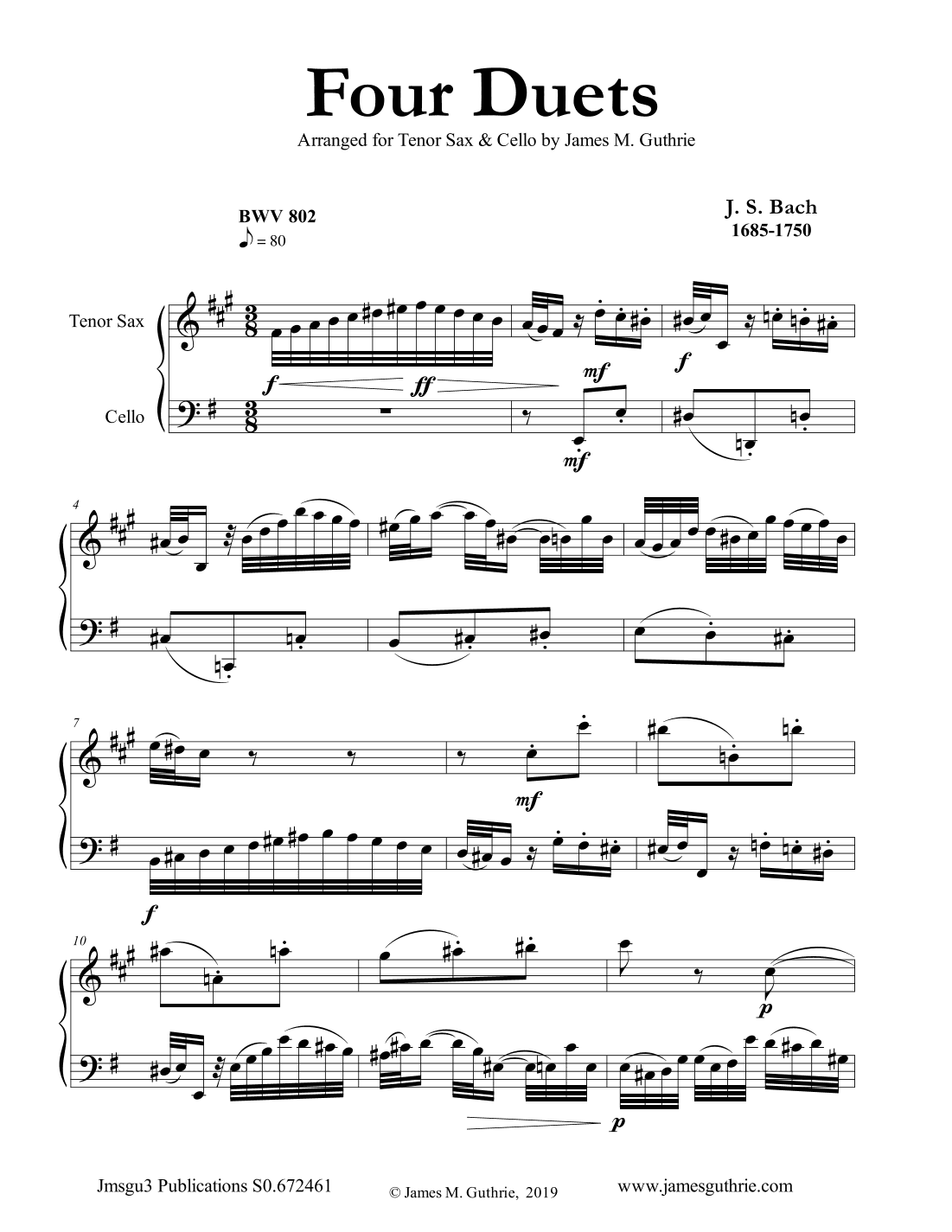 Bach: Four Duets for Tenor Sax & Cello (arr. James M. Guthrie, ASCAP)