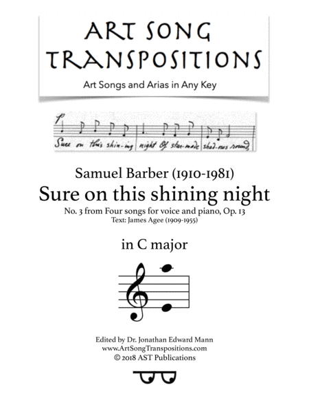 Sure On This Shining Night, Op. 13, No. 13 (arr. ArtSongTranspositions.com)