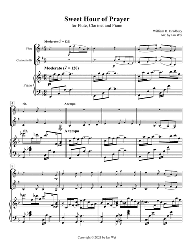 Sweet Hour of Prayer for Flute, Clarinet and Piano (arr. Ian Wei)