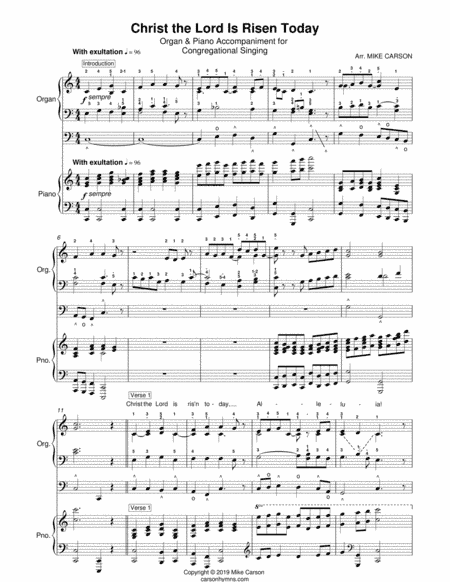 Christ the Lord Is Risen Today - Organ & Piano Acc. (arr. Mike Carson)