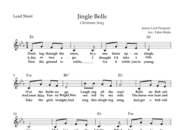 Jingle Bells (Christmas Song) Lead Sheet in Eb Major (arr. Fabio Britto)