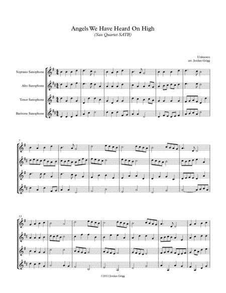 Angels We Have Heard On High (Sax Quartet SATB) (arr. Jordan Grigg)