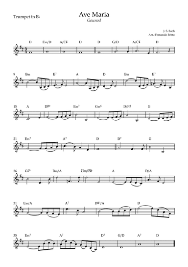 Ave Maria (Gounod) for Trumpet in Bb Solo with Chords (C Major) (arr. Fernando Britto)