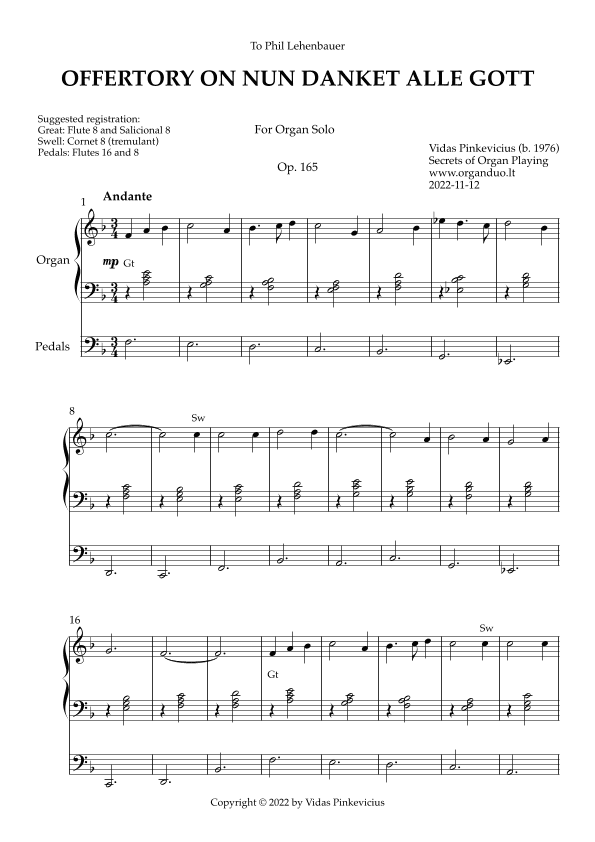 Offertory on Nun danket alle Gott, Op. 165 (Organ Solo) by Vidas Pinkevicius
