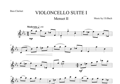 Menuet II from Violoncello Suite I by J.S.Bach for Bass Clarinet (arr. The Sheet Music Library)