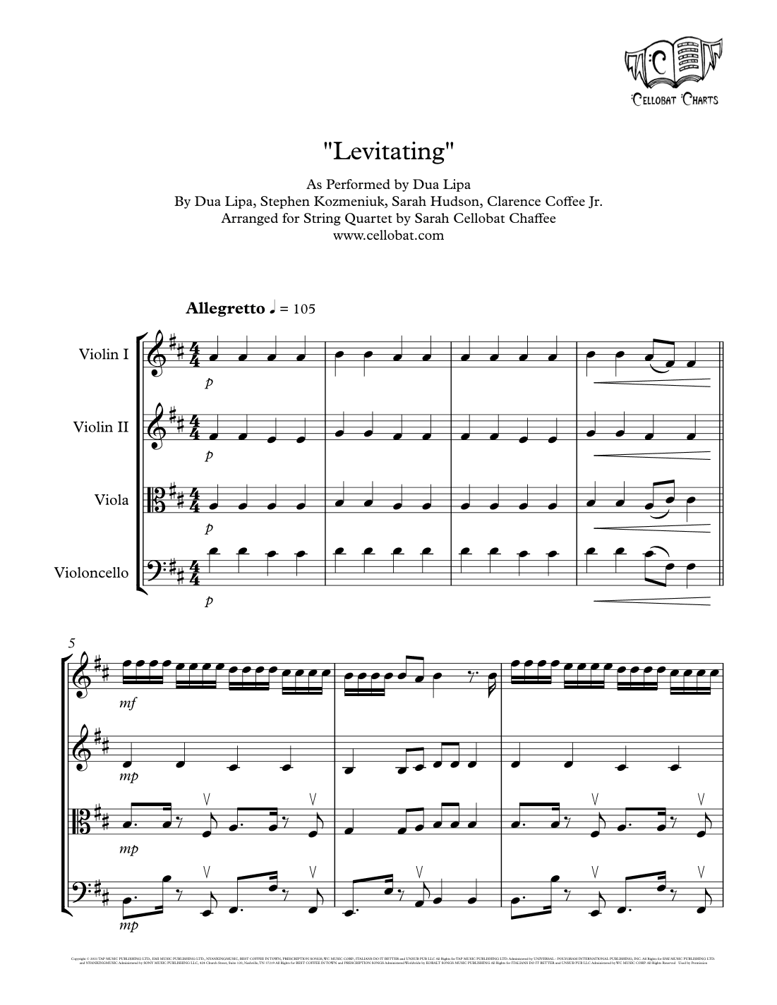 Levitating (arr. Sarah Cellobat Chaffee)