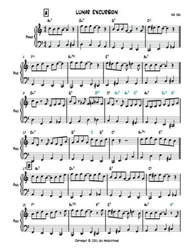 Lunar Excursion-  Jazz Piano piece for intermediate students featuring walking bass