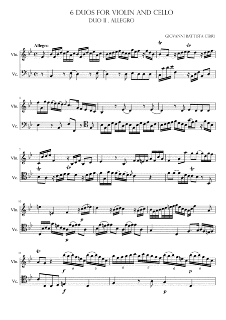 Allegro, DUO II for Violin and Cello. Opus XII (arr. Maria Teresa Peinador)