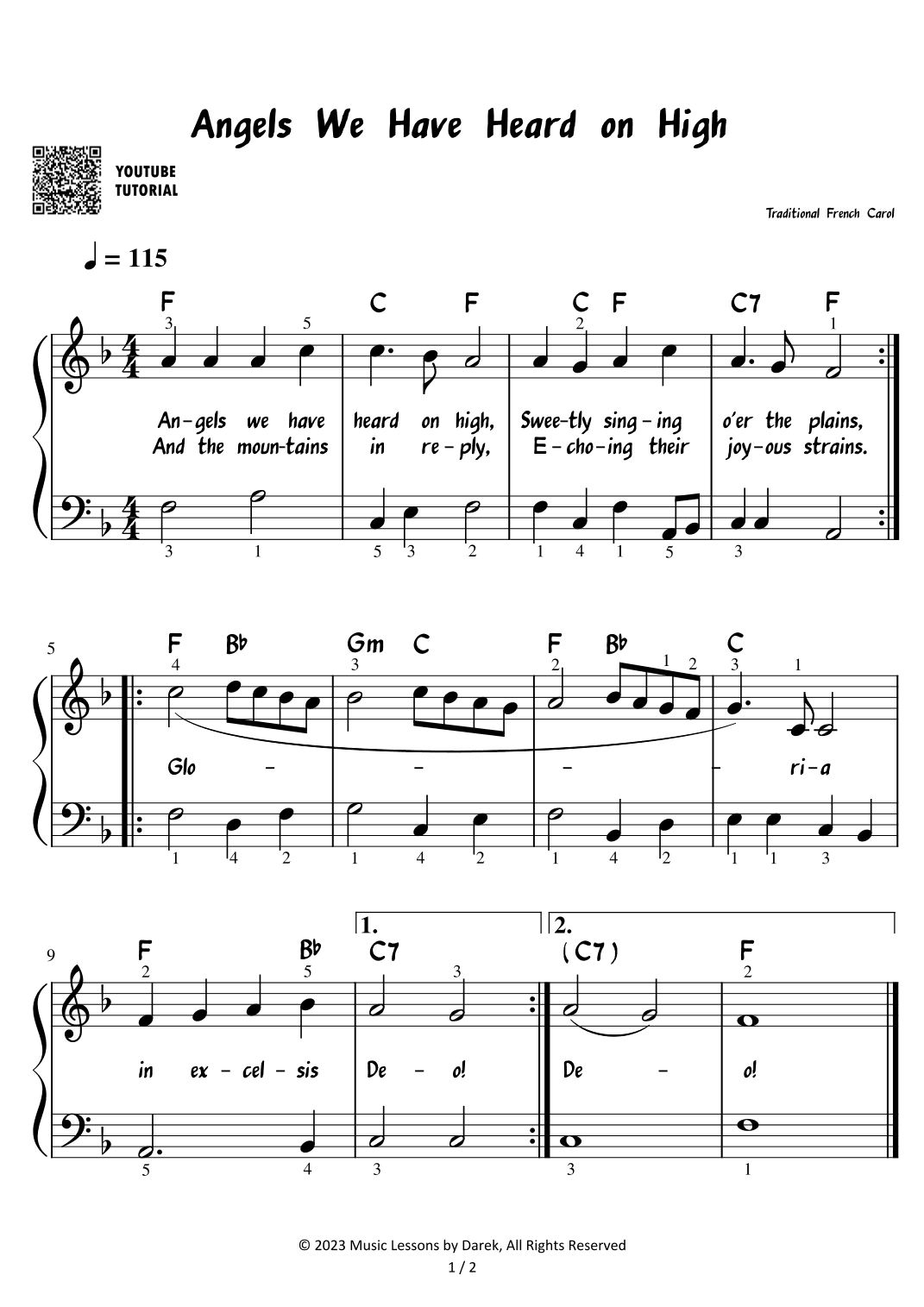 Angels We Have Heard on High - Christmas Carol [EASY PIANO] (arr. Darek)