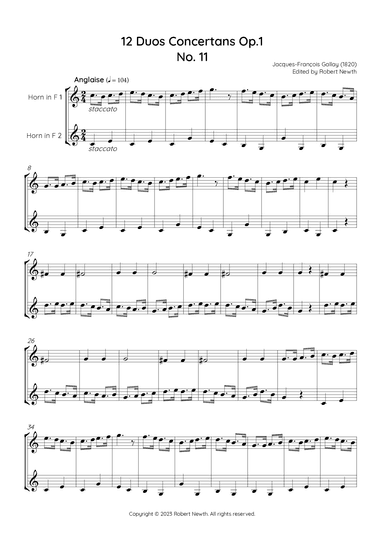 Gallay - 12 Duos Concertans Op. 1 No. 11 'Anglaise' (for Horn Duet) (arr. Robert Newth)