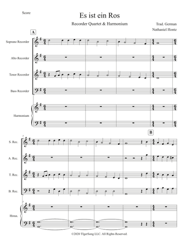 Es ist ein Ros Entsprungen (German Carol) for Recorder Consort (arr. Nathaniel Hontz)