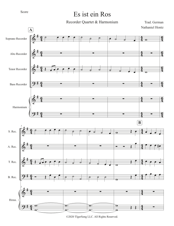 Es ist ein Ros Entsprungen (German Carol) for Recorder Consort (arr. Nathaniel Hontz)