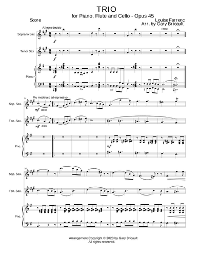 Trio for Piano, Flute and Cello - Opus 45 (arr. Gary Bricault)