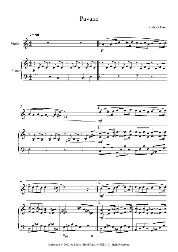 Pavane - Gabriel Faure (Violin + Piano) (arr. Digital Book Music)
