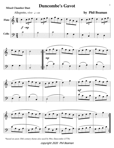 Duncombe's Gavot-Mixed Chamber Duet 12-flute/cello