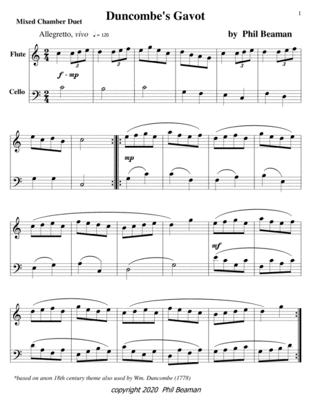 Duncombe's Gavot-Mixed Chamber Duet 12-flute/cello