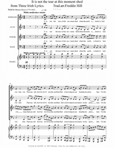 It is not the tear at this moment shed - Irish Traditional - words by Thomas Moore (1779-1852) SATB (arr. Kookaburra Music)