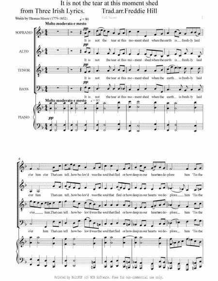It is not the tear at this moment shed - Irish Traditional - words by Thomas Moore (1779-1852) SATB (arr. Kookaburra Music)