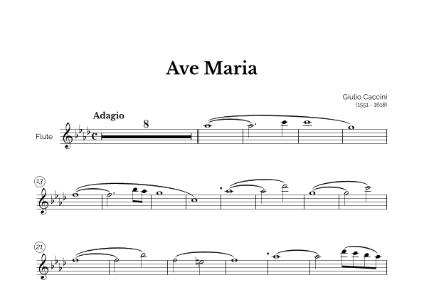 Ave Maria (Giulio Caccini) for Intermediate Flute (arr. Marcos Soares)