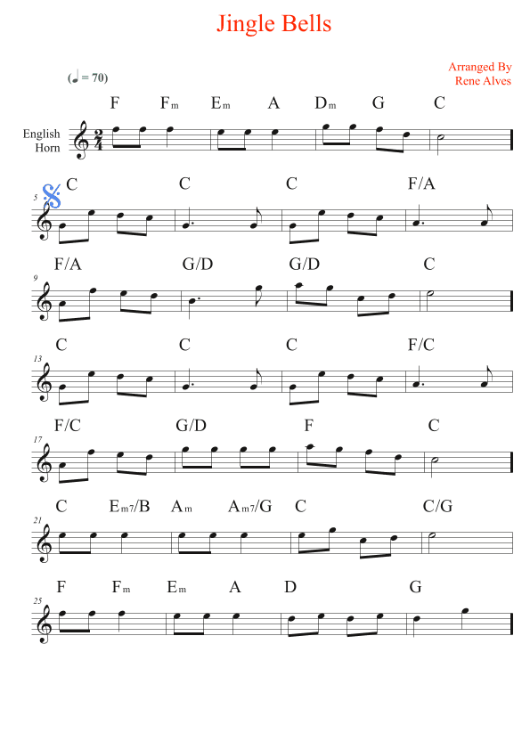 jingle bells cipher and melody for english horn. (arr. Rene Alves)