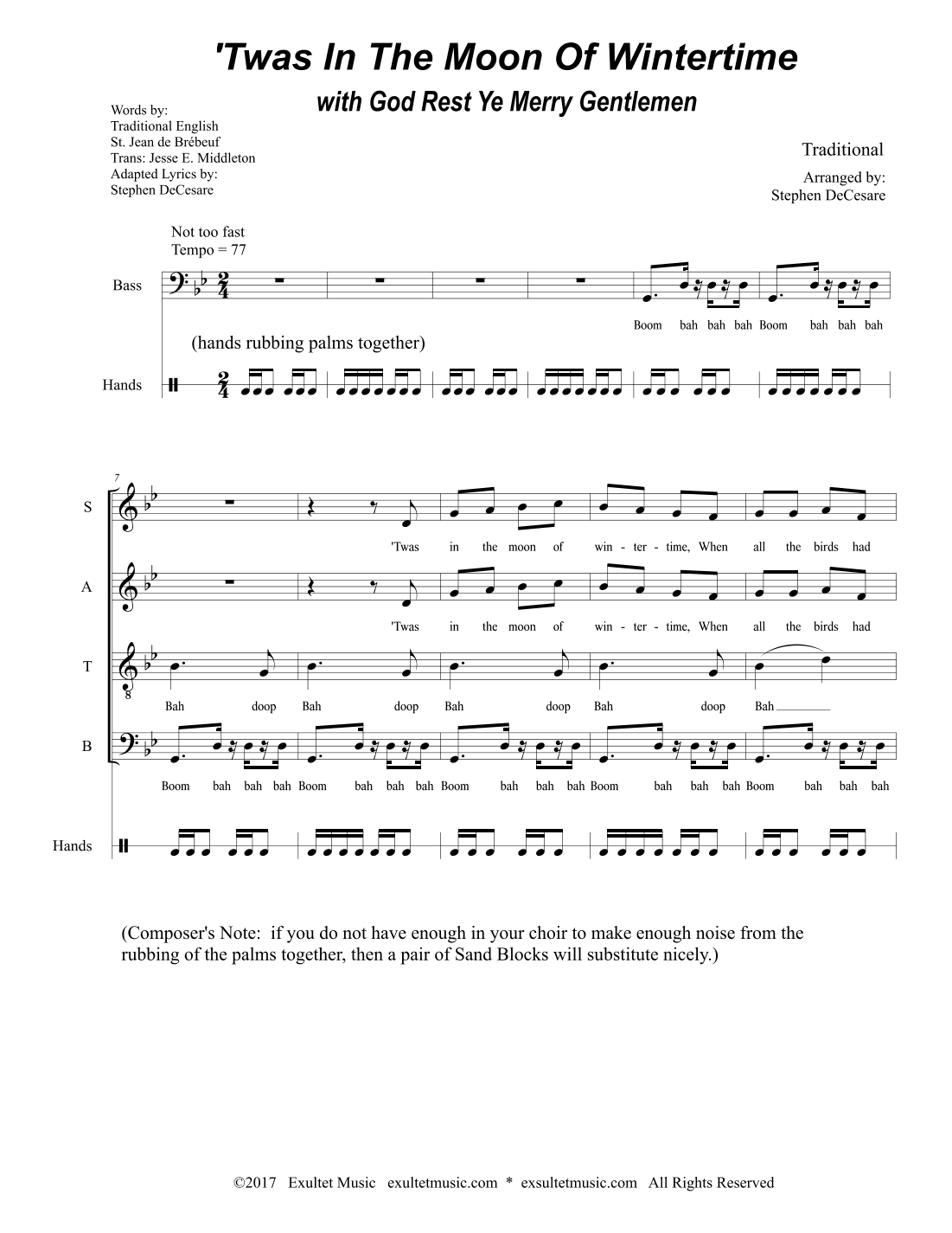 'Twas In The Moon Of Wintertime (with "God Rest Ye Merry Gentlemen") (SATB) (arr. Stephen DeCesare)
