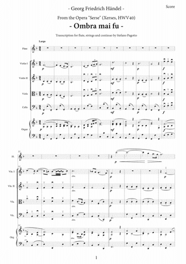 G.F. Haendel: Ombra mai fu - Largo from Serse (Xerses) - For flute and strings (arr. Stefano Pagotto)