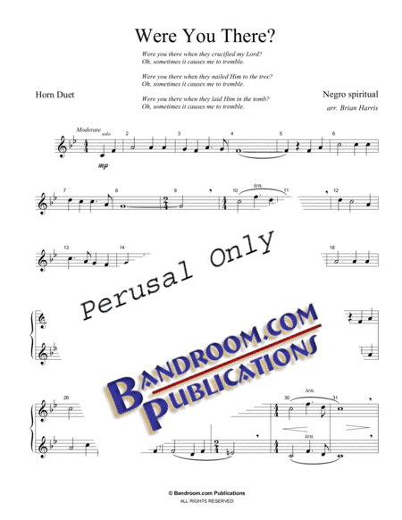 WERE YOU THERE? - spiritual - arranged for horn duet (French horn) (arr. Brian Harris)
