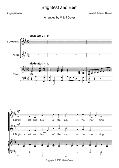 Brightest and best are the suns of the morning - Two part Choir - SA - Upper Voices (arr. M & J Dover)
