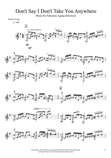 Don't Say I Don't Take You Anywhere (Solo Guitar Score)