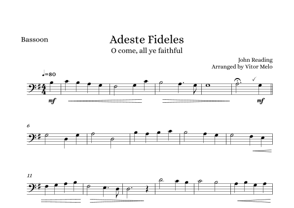 Adeste Fideles (O Come, All Ye Faithful) - basson (arr. Vitor Melo)