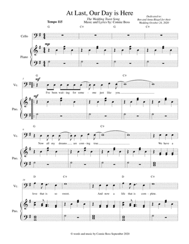 At Last, Our Day is Here - The Wedding Toast Song - cello and piano
