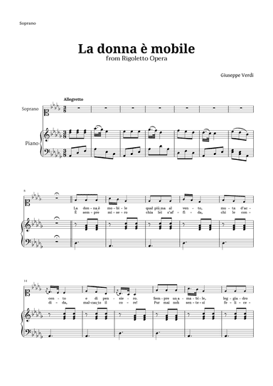 La donna è mobile in D-flat major for Soprano and Piano (arr. Langanho)