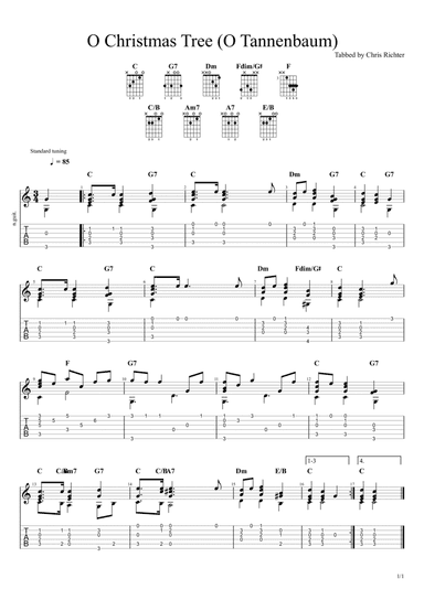 O Christmas Tree (O Tannenbaum) (Solo Fingerstyle Guitar Tab) (arr. Chris Richter)