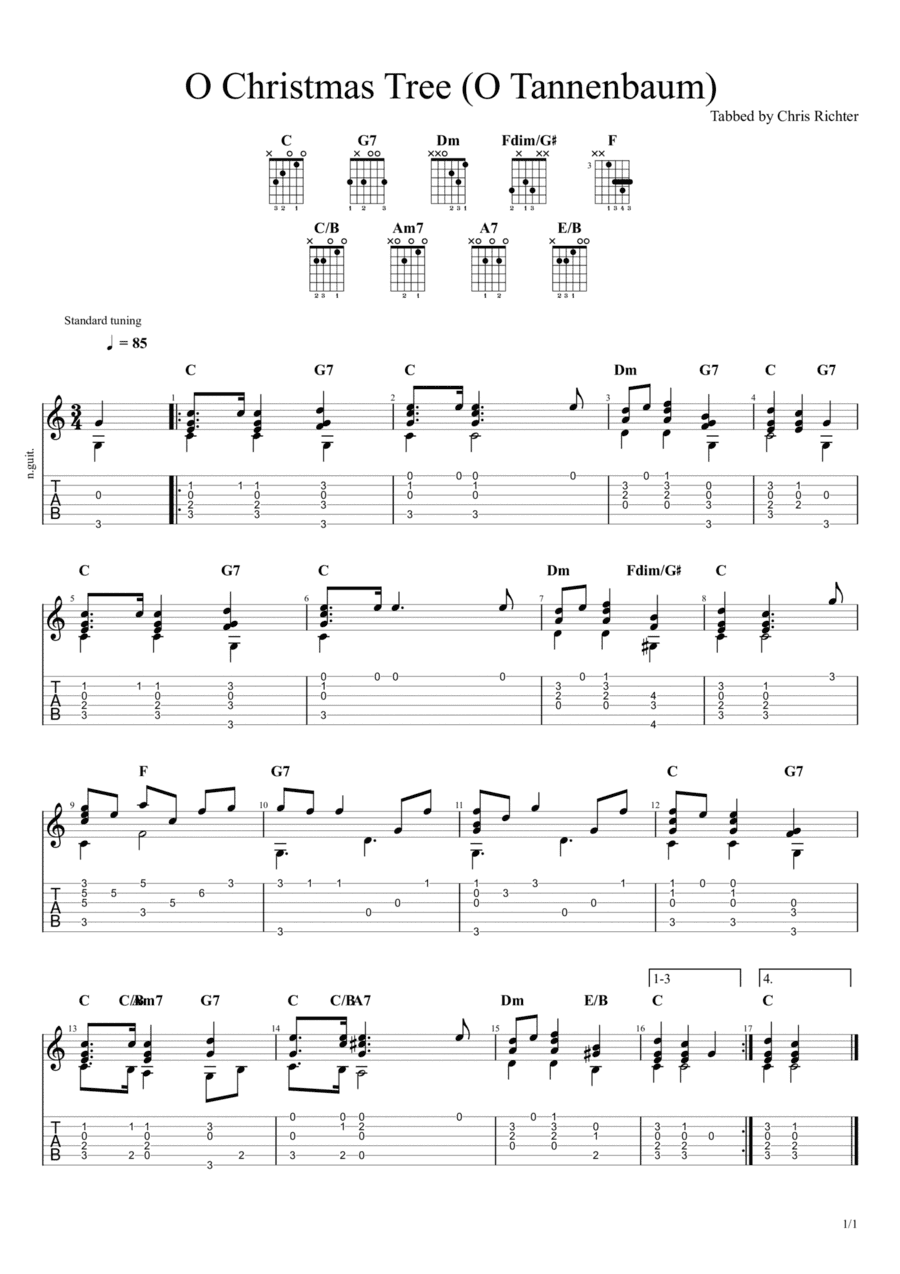 O Christmas Tree (O Tannenbaum) (Solo Fingerstyle Guitar Tab) (arr. Chris Richter)