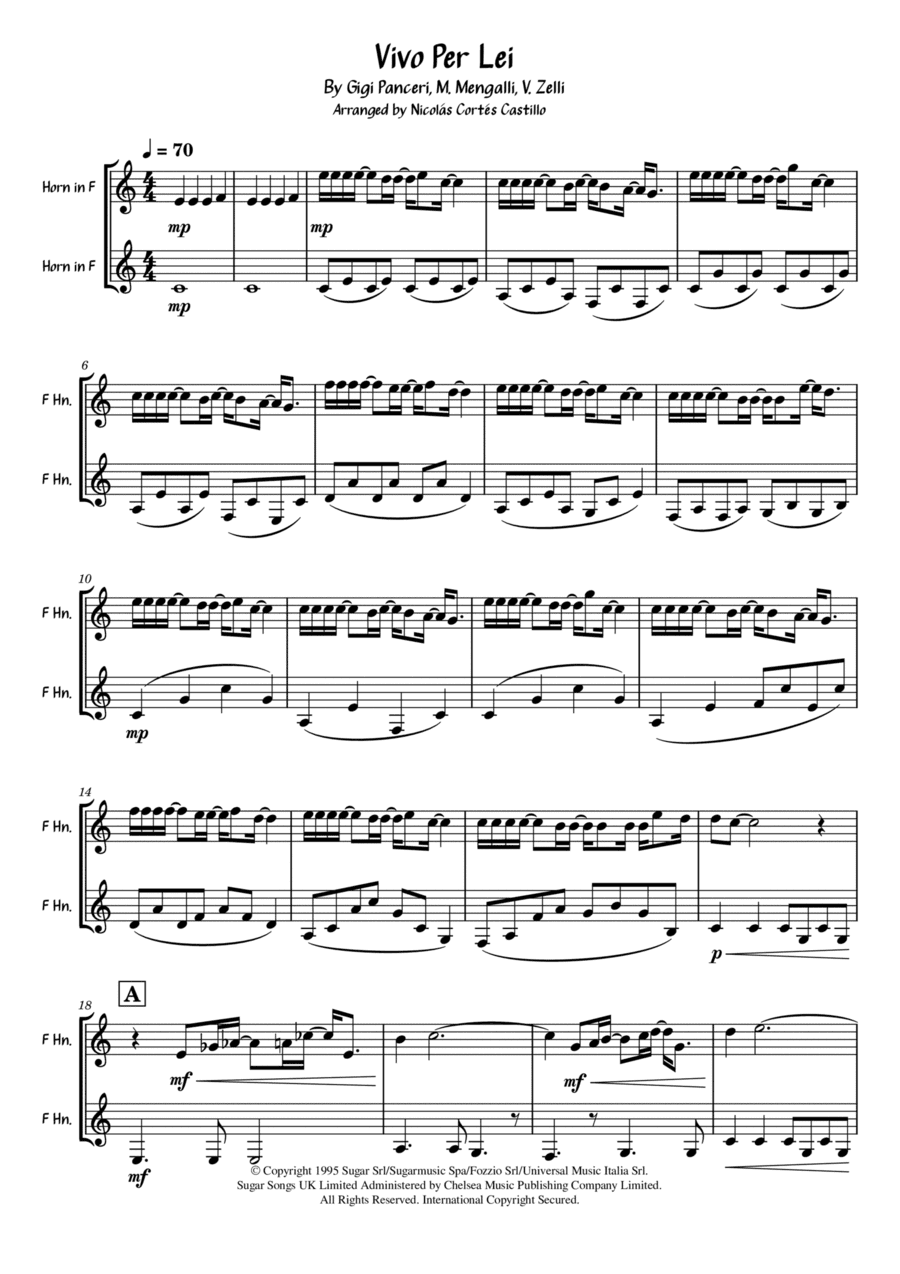Vivo Per Lei (arr. Nicolás Cortés Castillo)