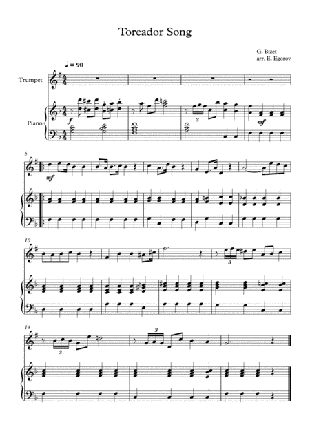 Toreador Song, Georges Bizet, For Trumpet & Piano (arr. Eugene Egorov)
