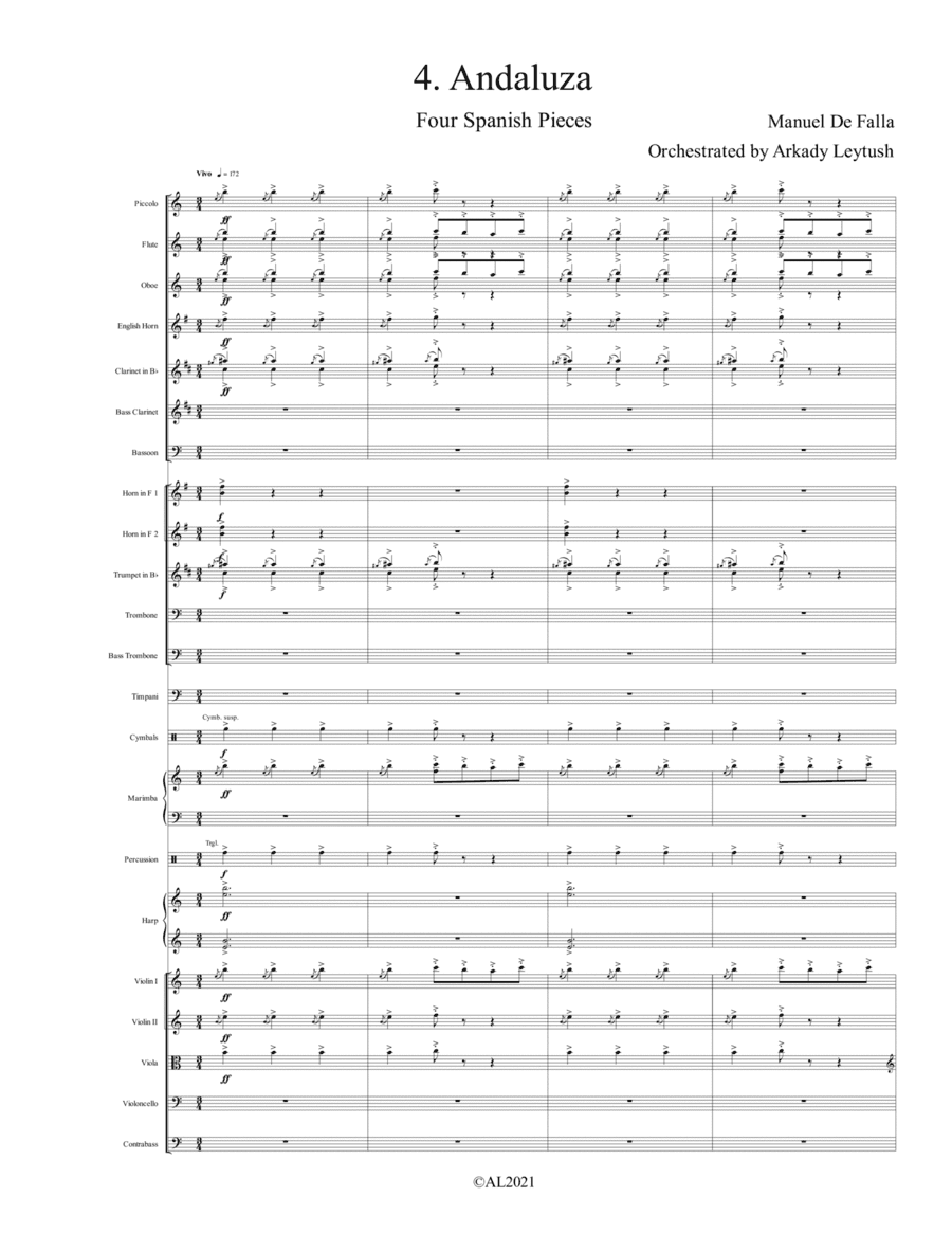 Manuel De Falla - The Four Spanish Pieces, #4 Andaluza , Orchestrated by Arkady Leytush, Full Orches