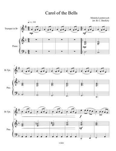 Carol of the Bells (Trumpet Solo with Piano Accompaniment) (arr. B. C. Dockery)