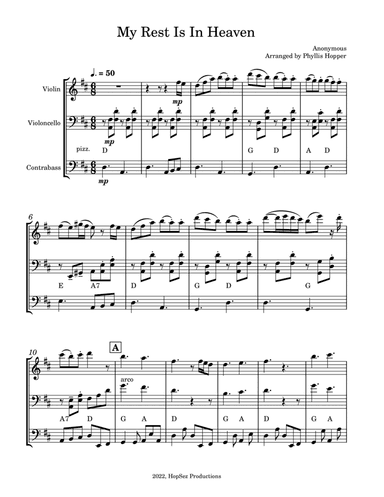 My Rest is in Heaven - vn cello bass (arr. Phyllis Hopper)
