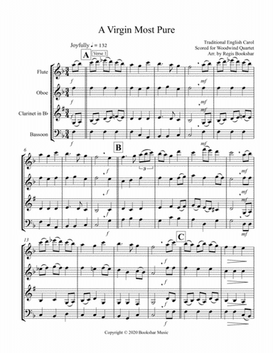 A Virgin Most Pure (F) (Woodwind Quartet - 1 Flute, 1 Oboe, 1 Clar, 1 Bassoon) (arr. Regis Bookshar)