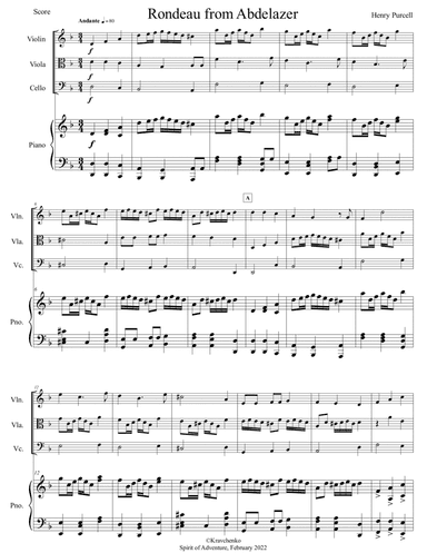 Henry Purcell - Rondo from Abdelazer Suite arr. for piano quartet (score and parts) (arr. Julia Samarska)