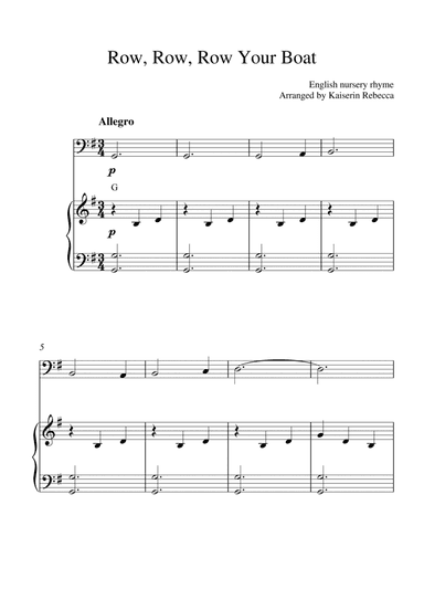 Row, Row, Row Your Boat (for cello solo and piano accompaniment) (arr. Kaiserin Rebecca)