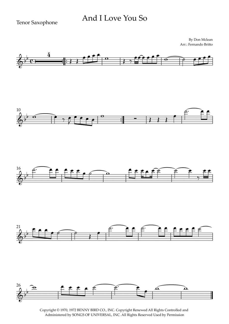 And I Love You So (arr. Fernando Britto)