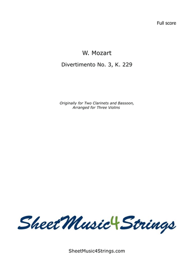 Mozart, W. A. - Divertimento No. 3, KV. 229 for 3 Violins (arr. SheetMusic4Strings)